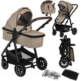 Carucior 2 in 1, Lionelo, Amber, Cadru aluminiu, Cu landou intarit si salteluta moale, Reversibil, Maner ajustabil, Huse pentru picioare, ploaie, Plasa de tantari, Geanta parinti, Pana la 22 kg, EN1888-1, EN1888-2, EN1466, Bej