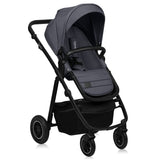 Carucior 2 in 1, Lionelo, Amber Plus, Cadru aluminiu, Cu landou intarit si salteluta moale, Reversibil, Maner ajustabil, Cu accesorii, Cu ventilatie panoramica 3D, Pana la 22 kg, EN1888-1, EN1888-2, EN1466, Gri inchis
