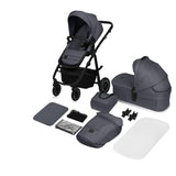 Carucior 2 in 1, Lionelo, Amber Plus, Cadru aluminiu, Cu landou intarit si salteluta moale, Reversibil, Maner ajustabil, Cu accesorii, Cu ventilatie panoramica 3D, Pana la 22 kg, EN1888-1, EN1888-2, EN1466, Gri inchis