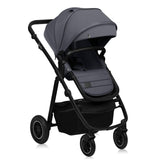 Carucior 2 in 1, Lionelo, Amber Plus, Cadru aluminiu, Cu landou intarit si salteluta moale, Reversibil, Maner ajustabil, Cu accesorii, Cu ventilatie panoramica 3D, Pana la 22 kg, EN1888-1, EN1888-2, EN1466, Gri inchis