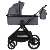 Carucior 2 in 1, Lionelo, Layla, Pana la 22 kg, Cadru aluminiu, Cu landou intarit si salteluta din spuma AirDots, Reversibil, Cu ventilatie 3D, Cu accesorii, EN1888-1, EN1888-2, EN1466, Gri