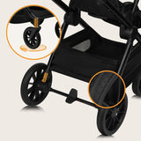 Carucior 2 in 1, Lionelo, Layla, Pana la 22 kg, Cadru aluminiu, Cu landou intarit si salteluta din spuma AirDots, Reversibil, Cu ventilatie 3D, Cu accesorii, EN1888-1, EN1888-2, EN1466, Negru