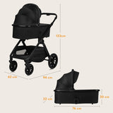 Carucior 2 in 1, Lionelo, Layla, Pana la 22 kg, Cadru aluminiu, Cu landou intarit si salteluta din spuma AirDots, Reversibil, Cu ventilatie 3D, Cu accesorii, EN1888-1, EN1888-2, EN1466, Negru