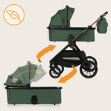 Carucior 2 in 1, Lionelo, Layla, Pana la 22 kg, Cadru aluminiu, Cu landou intarit si salteluta din spuma AirDots, Reversibil, Cu ventilatie 3D, Cu accesorii, EN1888-1, EN1888-2, EN1466, Verde