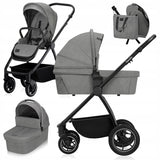 Carucior 2 in 1, Lionelo, Meril, Cu landou si scaun cu dimensiune XL, Reversibil, Cu sistem de ventilatie 3D, Cu accesorii, Pana la 22 kg, Conform cu EN1888-1 EN1888-2, EN1466, Gri