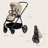 Carucior 2 in 1, Lionelo, Meril, Cu landou si scaun cu dimensiune XL, Reversibil, Cu sistem de ventilatie 3D, Cu accesorii, Pana la 22 kg, De la nastere, Conform cu EN1888-1 EN1888-2, EN1466, Bej