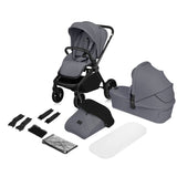 Carucior 2 in 1, Lionelo, Mika Plus, Cadru din aluminiu, Cu landou intarit si salteluta moale, Reversibil, Cu sistem de ventilatie 3D, Cu accesorii, Pana la 22 kg, Conform cu EN1888-1 EN1888-2, EN1466, Gri