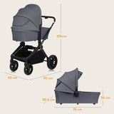 Carucior 2 in 1, Lionelo, Mika Plus, Cadru din aluminiu, Cu landou intarit si salteluta moale, Reversibil, Cu sistem de ventilatie 3D, Cu accesorii, Pana la 22 kg, Conform cu EN1888-1 EN1888-2, EN1466, Gri