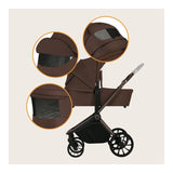 Carucior 2 in 1, Lionelo, Mika Plus, Cadru din aluminiu, Cu landou intarit si salteluta moale, Reversibil, Cu sistem de ventilatie 3D, Cu accesorii, Pana la 22 kg, Conform cu EN1888-1 EN1888-2, EN1466, Mocha Mousse