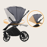 Carucior 2 in 1, Lionelo, Mika Plus, Cadru din aluminiu, Cu landou intarit si salteluta moale, Reversibil, Cu sistem de ventilatie 3D, Cu accesorii, Pana la 22 kg, Conform cu EN1888-1 EN1888-2, EN1466, Gri