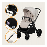 Carucior 2 in 1, Lionelo, Mika Plus, Cadru din aluminiu, Cu landou intarit si salteluta moale, Reversibil, Cu sistem de ventilatie 3D, Cu accesorii, Pana la 22 kg, Conform cu EN1888-1 EN1888-2, EN1466, Bej