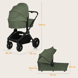Carucior 2 in 1, Lionelo, Mika Plus, Cadru din aluminiu, Cu landou intarit si salteluta moale, Reversibil, Cu sistem de ventilatie 3D, Cu accesorii, Pana la 22 kg, Conform cu EN1888-1 EN1888-2, EN1466, Verde