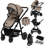 Carucior 3 in 1, Lionelo, Amber, Landou intarit, Scoica auto testata ADAC, Reversibil, Cu accesorii, Geanta parinti, Pana la 22 kg, Bej