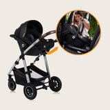 Carucior 3 in 1, Lionelo, Amber, Cadru aluminiu, Cu landou intarit si salteluta moale, Cu scoica auto testata ADAC, Reversibil, Cu accesorii, Geanta parinti, Pana la 22 kg, Negru silver