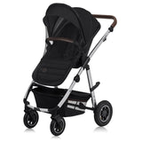 Carucior 3 in 1, Lionelo, Amber, Cadru aluminiu, Cu landou intarit si salteluta moale, Cu scoica auto testata ADAC, Reversibil, Cu accesorii, Geanta parinti, Pana la 22 kg, Negru silver