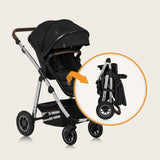 Carucior 3 in 1, Lionelo, Amber, Cadru aluminiu, Cu landou intarit si salteluta moale, Cu scoica auto testata ADAC, Reversibil, Cu accesorii, Geanta parinti, Pana la 22 kg, Negru silver