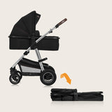 Carucior 3 in 1, Lionelo, Amber, Cadru aluminiu, Cu landou intarit si salteluta moale, Cu scoica auto testata ADAC, Reversibil, Cu accesorii, Geanta parinti, Pana la 22 kg, Negru silver