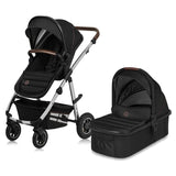 Carucior 3 in 1, Lionelo, Amber, Cadru aluminiu, Cu landou intarit si salteluta moale, Cu scoica auto testata ADAC, Reversibil, Cu accesorii, Geanta parinti, Pana la 22 kg, Negru silver