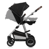 Carucior 3 in 1, Lionelo, Amber, Cadru aluminiu, Cu landou intarit si salteluta moale, Cu scoica auto testata ADAC, Reversibil, Cu accesorii, Geanta parinti, Pana la 22 kg, Negru silver