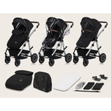 Carucior 3 in 1, Lionelo, Amber, Cadru aluminiu, Cu landou intarit si salteluta moale, Cu scoica auto testata ADAC, Reversibil, Cu accesorii, Geanta parinti, Pana la 22 kg, Negru silver