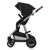 Carucior 3 in 1, Lionelo, Amber, Cadru aluminiu, Cu landou intarit si salteluta moale, Cu scoica auto testata ADAC, Reversibil, Cu accesorii, Geanta parinti, Pana la 22 kg, Negru silver