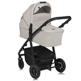 Carucior 3 in 1, Lionelo, Amber Plus, Cadru aluminiu, Cu landou intarit si salteluta moale, Cu scoica auto testata ADAC, Reversibil, Maner ajustabil, Cu accesorii, Cu ventilatie panoramica 3D, Pana la 22 kg, EN1888-1, EN1888-2, EN1466, ECE R129, Bej