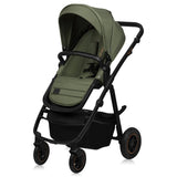 Carucior 3 in 1, Lionelo, Amber Plus, Cadru aluminiu, Cu landou intarit si salteluta moale, Cu scoica auto testata ADAC, Reversibil, Maner ajustabil, Cu accesorii, Cu ventilatie panoramica 3D, Pana la 22 kg, EN1888-1, EN1888-2, EN1466, ECE R129, Verde