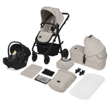 Carucior 3 in 1, Lionelo, Amber Plus, Cadru aluminiu, Cu landou intarit si salteluta moale, Cu scoica auto testata ADAC, Reversibil, Maner ajustabil, Cu accesorii, Cu ventilatie panoramica 3D, Pana la 22 kg, EN1888-1, EN1888-2, EN1466, ECE R129, Bej