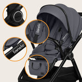 Carucior 3 in 1, Lionelo, Layla, Cadru din aluminiu, Cu landou intarit si salteluta din spuma AiryDots, Cu scoica auto testata ADAC, Reversibil, Cu sistem de ventilatie 3D, Cu accesorii, Pana la 22 kg, EN1888-1 EN1888-2 EN1466 ECE R129, Gri