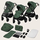 Carucior 3 in 1, Lionelo, Layla, Pana la 22 kg, Cadru aluminiu, Cu landou intarit si salteluta din spuma AirDots, Cu scoica auto testata ADAC, Reversibil, Cu ventilatie 3D, Cu accesorii, EN1888-1, EN1888-2, EN1466, Verde