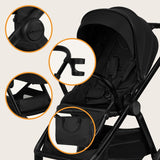 Carucior 3 in 1, Lionelo, Layla, Pana la 22 kg, Cadru aluminiu, Cu landou intarit si salteluta din spuma AirDots, Cu scoica auto testata ADAC, Reversibil, Cu ventilatie 3D, Cu accesorii, EN1888-1, EN1888-2, EN1466, Negru