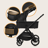 Carucior 3 in 1, Lionelo, Layla, Pana la 22 kg, Cadru aluminiu, Cu landou intarit si salteluta din spuma AirDots, Cu scoica auto testata ADAC, Reversibil, Cu ventilatie 3D, Cu accesorii, EN1888-1, EN1888-2, EN1466, Negru