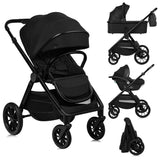 Carucior 3 in 1, Lionelo, Layla, Pana la 22 kg, Cadru aluminiu, Cu landou intarit si salteluta din spuma AirDots, Cu scoica auto testata ADAC, Reversibil, Cu ventilatie 3D, Cu accesorii, EN1888-1, EN1888-2, EN1466, Negru