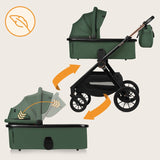 Carucior 3 in 1, Lionelo, Layla, Pana la 22 kg, Cadru aluminiu, Cu landou intarit si salteluta din spuma AirDots, Cu scoica auto testata ADAC, Reversibil, Cu ventilatie 3D, Cu accesorii, EN1888-1, EN1888-2, EN1466, Verde