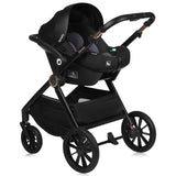 Carucior 3 in 1, Lionelo, Layla, Pana la 22 kg, Cadru aluminiu, Cu landou intarit si salteluta din spuma AirDots, Cu scoica auto testata ADAC, Reversibil, Cu ventilatie 3D, Cu accesorii, EN1888-1, EN1888-2, EN1466, Maro