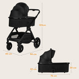 Carucior 3 in 1, Lionelo, Layla, Pana la 22 kg, Cadru aluminiu, Cu landou intarit si salteluta din spuma AirDots, Cu scoica auto testata ADAC, Reversibil, Cu ventilatie 3D, Cu accesorii, EN1888-1, EN1888-2, EN1466, Negru