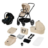 Carucior 3 in 1, Lionelo, Meril, Cu landou de dimensiune XL, Reversibil, Cu scoica auto testata ADAC, Cu accesorii, Pana la 22 kg, Conform cu EN1888-1 EN1888-2, EN1466, Bej