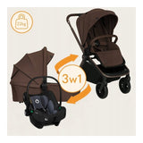 Carucior 3 in 1, Lionelo, Mika Plus, Cadru din aluminiu, Cu landou intarit si salteluta moale, Cu scoica auto testata ADAC, Reversibil, Cu sistem de ventilatie 3D, Cu accesorii, Pana la 22 kg, EN1888-1 EN1888-2 EN1466 ECE R129, Mocha Mousse