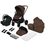 Carucior 3 in 1, Lionelo, Mika Plus, Cadru din aluminiu, Cu landou intarit si salteluta moale, Cu scoica auto testata ADAC, Reversibil, Cu sistem de ventilatie 3D, Cu accesorii, Pana la 22 kg, EN1888-1 EN1888-2 EN1466 ECE R129, Mocha Mousse
