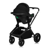 Carucior 3 in 1, Lionelo, Mika Plus, Cadru din aluminiu, Cu landou intarit si salteluta moale, Cu scoica auto testata ADAC, Reversibil, Cu sistem de ventilatie 3D, Cu accesorii, Pana la 22 kg, EN1888-1 EN1888-2 EN1466 ECE R129, Negru