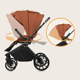 Carucior 3 in 1, Lionelo, Mika Plus, Cadru din aluminiu, Cu landou intarit si salteluta moale, Cu scoica auto testata ADAC, Reversibil, Cu sistem de ventilatie 3D, Cu accesorii, Pana la 22 kg, EN1888-1 EN1888-2 EN1466 ECE R129, Maro