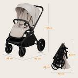 Carucior 3 in 1, Lionelo, Mika Plus, Cadru din aluminiu, Cu landou intarit si salteluta moale, Cu scoica auto testata ADAC, Reversibil, Cu sistem de ventilatie 3D, Cu accesorii, Pana la 22 kg, EN1888-1 EN1888-2 EN1466 ECE R129, Bej