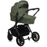 Carucior 3 in 1, Lionelo, Mika Plus, Cadru din aluminiu, Cu landou intarit si salteluta moale, Cu scoica auto testata ADAC, Reversibil, Cu sistem de ventilatie 3D, Cu accesorii, Pana la 22 kg, EN1888-1 EN1888-2 EN1466 ECE R129, Verde