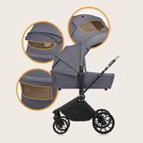 Carucior 3 in 1, Lionelo, Mika Plus, Cadru din aluminiu, Cu landou intarit si salteluta moale, Cu scoica auto testata ADAC, Reversibil, Cu sistem de ventilatie 3D, Cu accesorii, Pana la 22 kg, EN1888-1 EN1888-2 EN1466 ECE R129, Gri