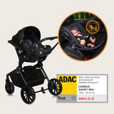 Carucior 3 in 1, Lionelo, Mika Plus, Cadru din aluminiu, Cu landou intarit si salteluta moale, Cu scoica auto testata ADAC, Reversibil, Cu sistem de ventilatie 3D, Cu accesorii, Pana la 22 kg, EN1888-1 EN1888-2 EN1466 ECE R129, Gri