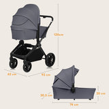 Carucior 3 in 1, Lionelo, Mika Plus, Cadru din aluminiu, Cu landou intarit si salteluta moale, Cu scoica auto testata ADAC, Reversibil, Cu sistem de ventilatie 3D, Cu accesorii, Pana la 22 kg, EN1888-1 EN1888-2 EN1466 ECE R129, Gri