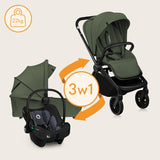 Carucior 3 in 1, Lionelo, Mika Plus, Cadru din aluminiu, Cu landou intarit si salteluta moale, Cu scoica auto testata ADAC, Reversibil, Cu sistem de ventilatie 3D, Cu accesorii, Pana la 22 kg, EN1888-1 EN1888-2 EN1466 ECE R129, Verde