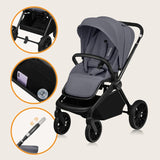 Carucior 3 in 1, Lionelo, Mika Plus, Cadru din aluminiu, Cu landou intarit si salteluta moale, Cu scoica auto testata ADAC, Reversibil, Cu sistem de ventilatie 3D, Cu accesorii, Pana la 22 kg, EN1888-1 EN1888-2 EN1466 ECE R129, Gri