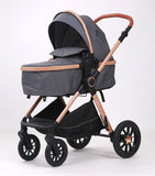 Carucior 3 in 1 Kidilo H2D+C Premium cu Landou, Parte Sport si Scoica Auto, Include saculet de picioare, Geanta pentru parinti, Sustine 22 kg, Gri