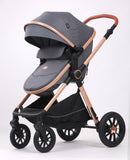Carucior 3 in 1 Kidilo H2D+C Premium cu Landou, Parte Sport si Scoica Auto, Include saculet de picioare, Geanta pentru parinti, Sustine 22 kg, Gri